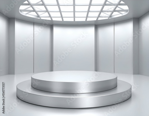 Elegant Platinum Podium Circular Chamber of Light with White Gradients