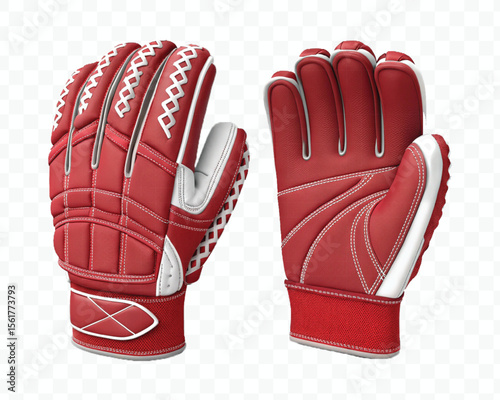 realistic 3d wicketkeeper or hand gloves front and back view in different color style isolated on transparent background