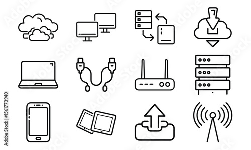 Technology And Network Icon Set With Cloud Server Laptop Router And Data (17)