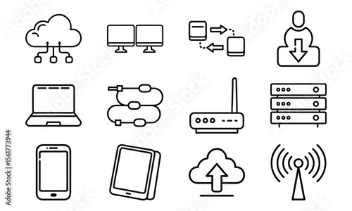 Technology And Network Icon Set With Cloud Server Laptop Router And Data (18)
