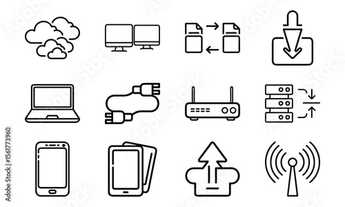 Technology And Network Icon Set With Cloud Server Laptop Router And Data (15)