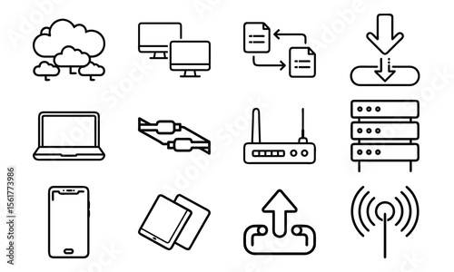 Technology And Network Icon Set With Cloud Server Laptop Router And Data (16)