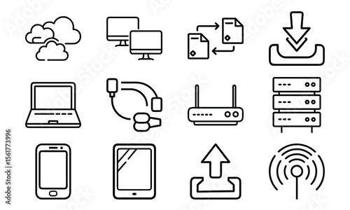 Technology And Network Icon Set With Cloud Server Laptop Router And Data (14)