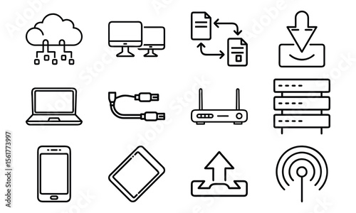 Technology And Network Icon Set With Cloud Server Laptop Router And Data (13)
