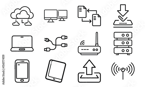 Technology And Network Icon Set With Cloud Server Laptop Router And Data (5)