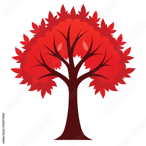 Vibrant deciduous tree with full canopy illustration in cmyk colors