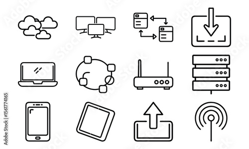 Technology And Network Icon Set With Cloud Server Laptop Router And Data (2)
