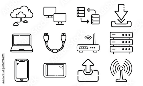 Technology And Network Icon Set With Cloud Server Laptop Router And Data (3)