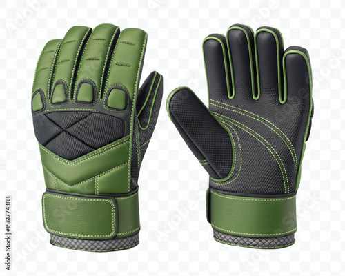 realistic 3d wicketkeeper or hand gloves front and back view in different color style isolated on transparent background