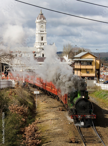 Steam train departing Ballarat Railway Station