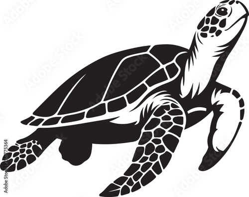 Sea turtle silhouette strong vector art, Ocean creature black and white