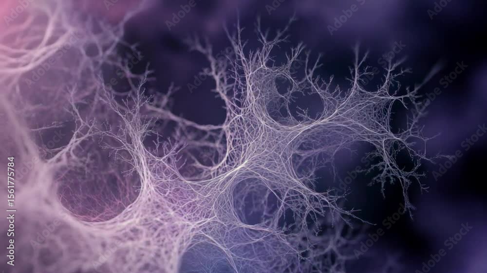 The image features a delicate and intricate network resembling biological structures against a soft, colorful background.