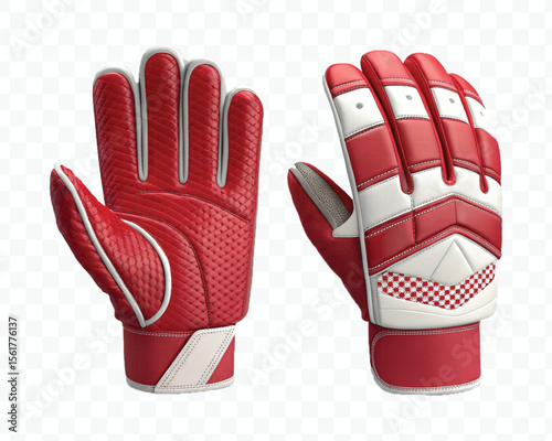 realistic 3d wicketkeeper or hand gloves front and back view in different color style isolated on transparent background