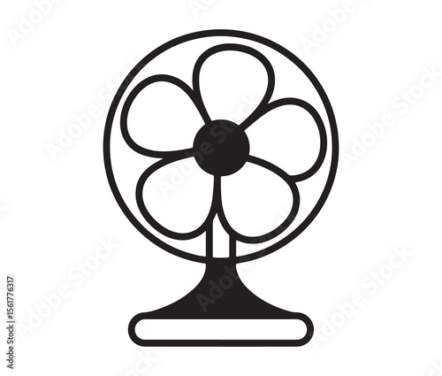 Line art table fan icon on white background. Minimalist electric fan design for summer themes.