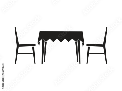 Dinner table and chairs silhouette. vector icon of table and chairs in flat style. vector symbol of the furniture and interior drawing of an armchair and table.