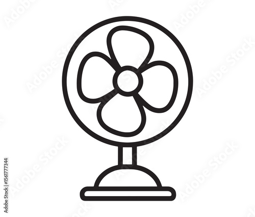 Line art table fan icon on white background. Minimalist electric fan design for summer themes.