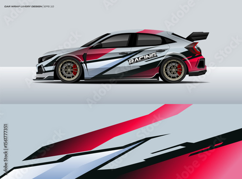 Car wrap design vector. Abstract racing graphics universal with backround. Editable vector template