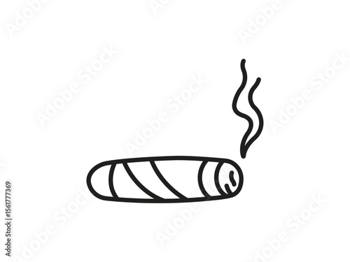 hand-drawn cigar with smoke. Cigarette icon vector. Smoking logo illustration. Simple Line Art Illustration of a Smoking Cigar. 