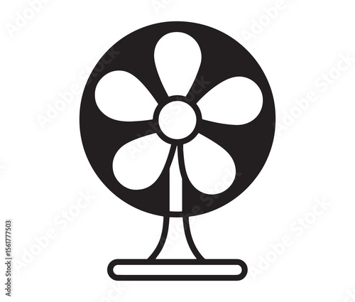 Line art table fan icon on white background. Minimalist electric fan design for summer themes.