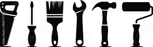 Silhouette Set of Hand Tools for Construction and DIY Projects.