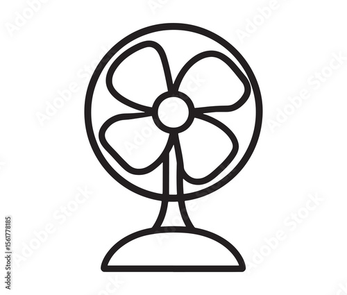 Line art table fan icon on white background. Minimalist electric fan design for summer themes.