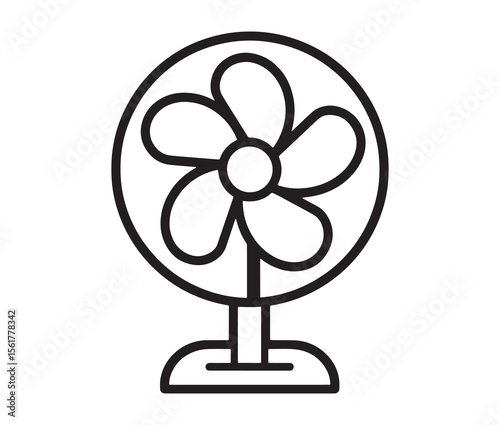 Line art table fan icon on white background. Minimalist electric fan design for summer themes.