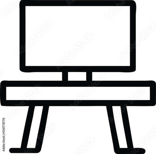 Outline Vector of Desktop Computer on Office Desk.