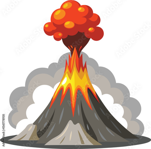 Cartoon volcano erupting with lava and smoke