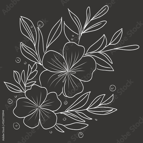 Elegant Floral Design With Hibiscus Flowers and Leaves on a Dark Background