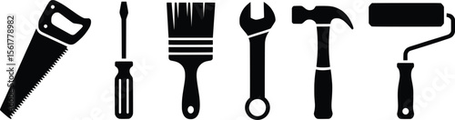Silhouette Set of Hand Tools for Construction and DIY Projects.