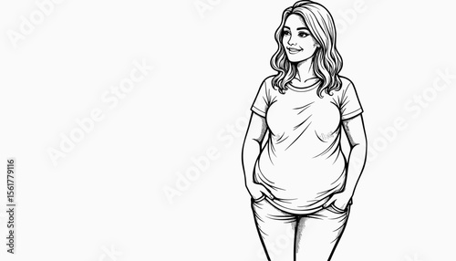 Smiling pregnant woman standing with hands in pockets