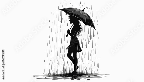 Girl holding umbrella in rain