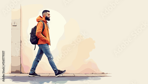 Man walking confidently on urban street