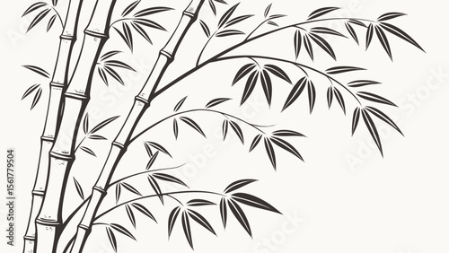 Japanese-style bamboo ink illustration painting in white background vector illustration 