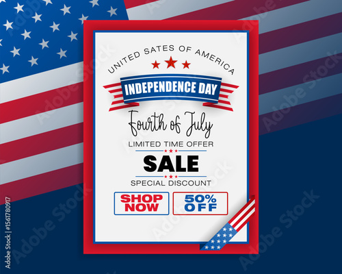 Holiday background with handwriting texts and national flag colors for Fourth of July, American Independence day, sales, commercial events; Vector illustration.
