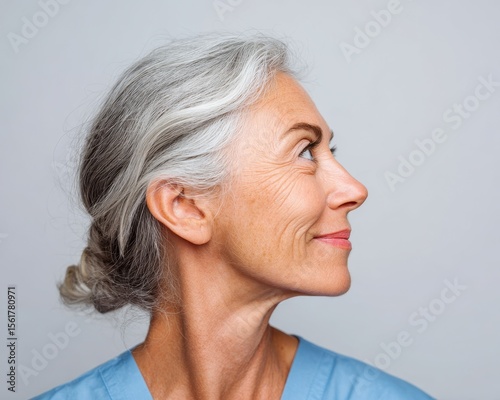 Nurse Profile. Senior Hispanic Woman Doctor in Portrait Pose with Confident Smile on Isolated Background