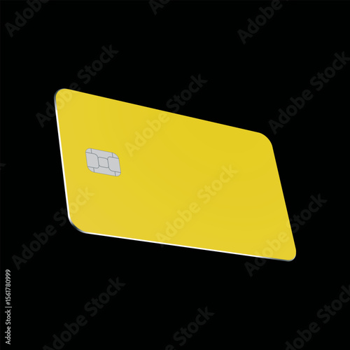 Vector mockup of yellow plastic credit card with chip on transparent background. Easy and fully editable.