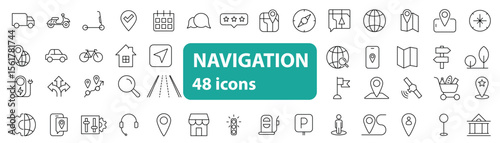 Navigation Line Icons Set 36 Minimal Outline Navigation Symbols
