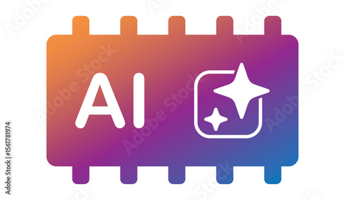 Flat minimalist illustration of a microchip icon labeled 'AI'. Clean vector-style design representing artificial intelligence, machine learning, smart tech, and neural computing. Suitable for digital 