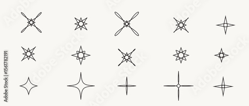 Outline Star Icon. Minimalist Aesthetic Timeless Symbol Line Art. Contour Astrology Celestial Talisman Tattoo Sign. Vintage Christmas or New Year Decoration. Retro Graphic Amulet Curve Silhouette 