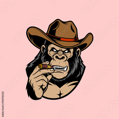gorilla cartoon cowboy with a cigar