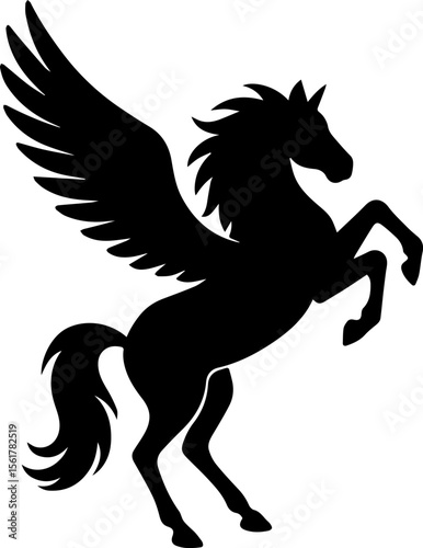 silhouette of unicorn wiged flying.eps