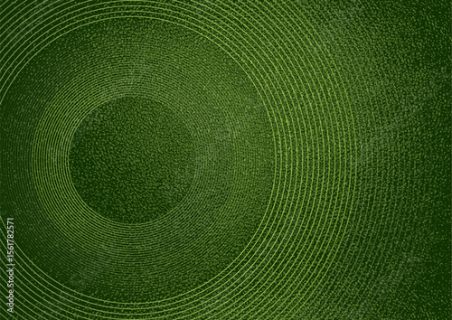 Abstract linear bright green circles with grunge grainy texture background. Geometric vector design
