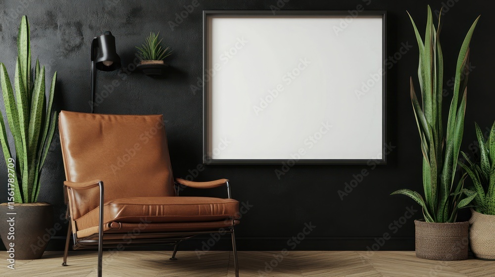 Fototapeta premium Modern living room mock-up with empty frame