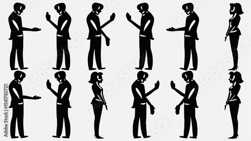 Silhouette pattern of business people in various poses on a white background design art work