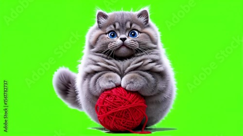 gray fluffy kitten with a ball