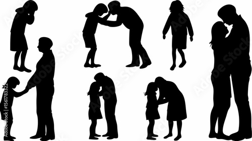 Silhouette depictions of family interactions showing affection and comfort in various poses and connections