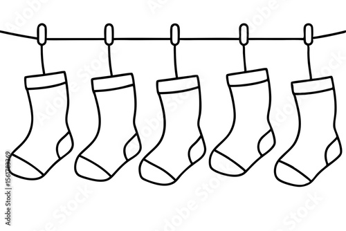 Christmas Stocking Set Minimal Line Art Vector