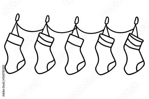 Christmas Stocking Set Minimal Line Art Vector