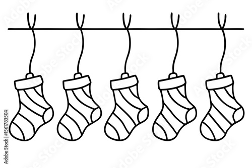 Christmas Stocking Set Minimal Line Art Vector